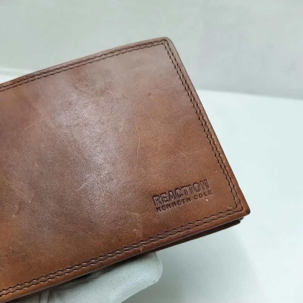 Kenneth Cole Reaction Brown Leather Credit Card Bifold Wallet - NEW